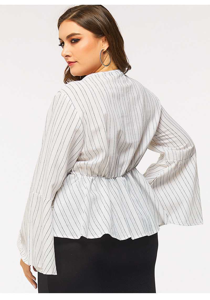 跨境外贸大码新品 2019秋季性感气质套头v字领修身型女式衬衫