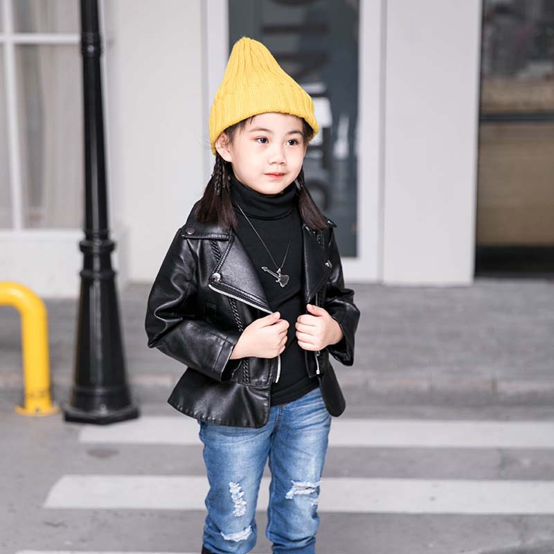 女童皮衣春季2019新款皮夹克花边pu皮韩版翻领儿童皮外套春秋上衣