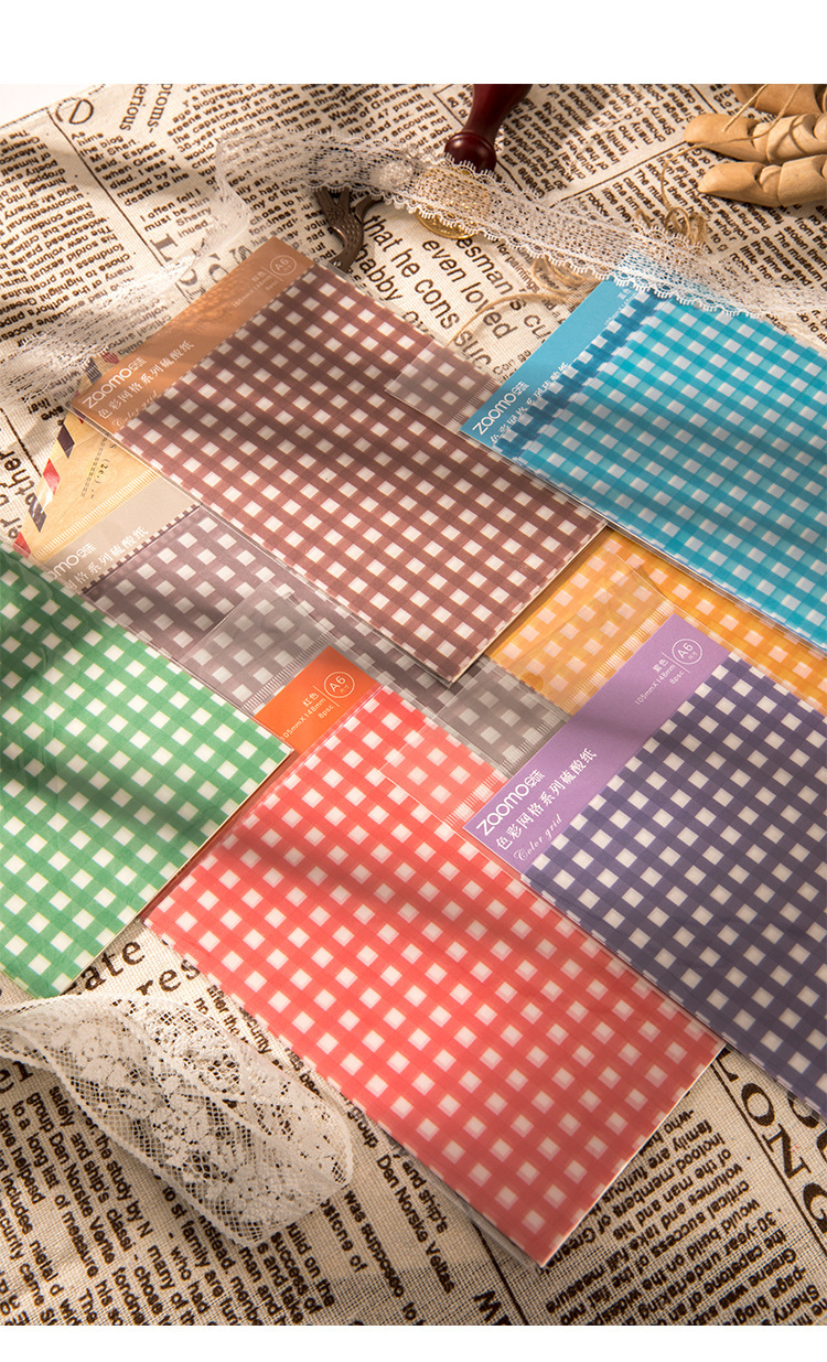 早沫原创硫酸纸素材纸 色彩网格系列 百搭格子手帐装饰打底纸 7款