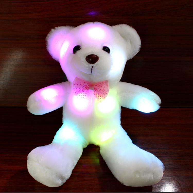 新款高档中号七彩发光熊领结熊公仔闪光抱抱毛绒玩具男女节日礼物