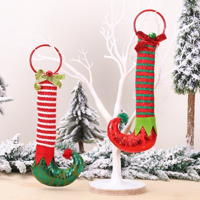 New Christmas Decorations Elf Feet Iron Hoop Door Hanging Bell Holiday Home Door Elf Boots Door Ring Ornaments