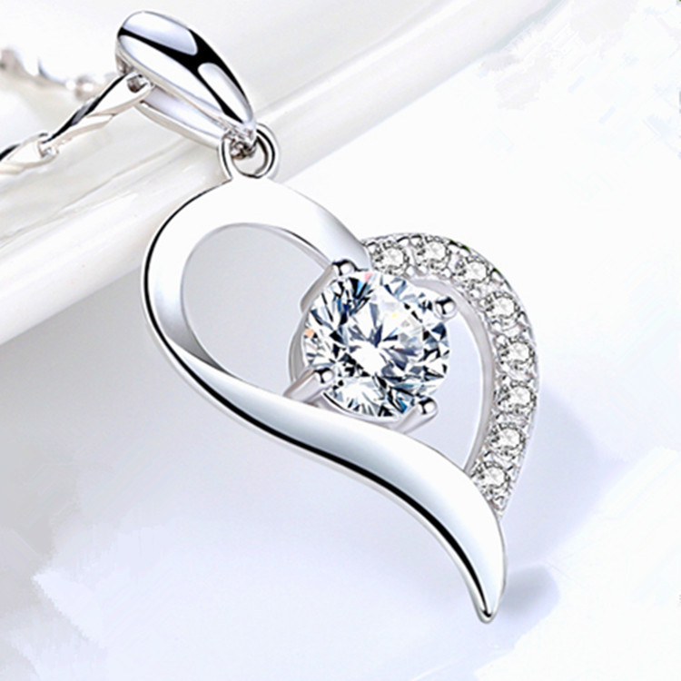 925纯银水晶爱心吊坠 热卖爆款时尚欧美饰品七夕情人节锁骨链项链