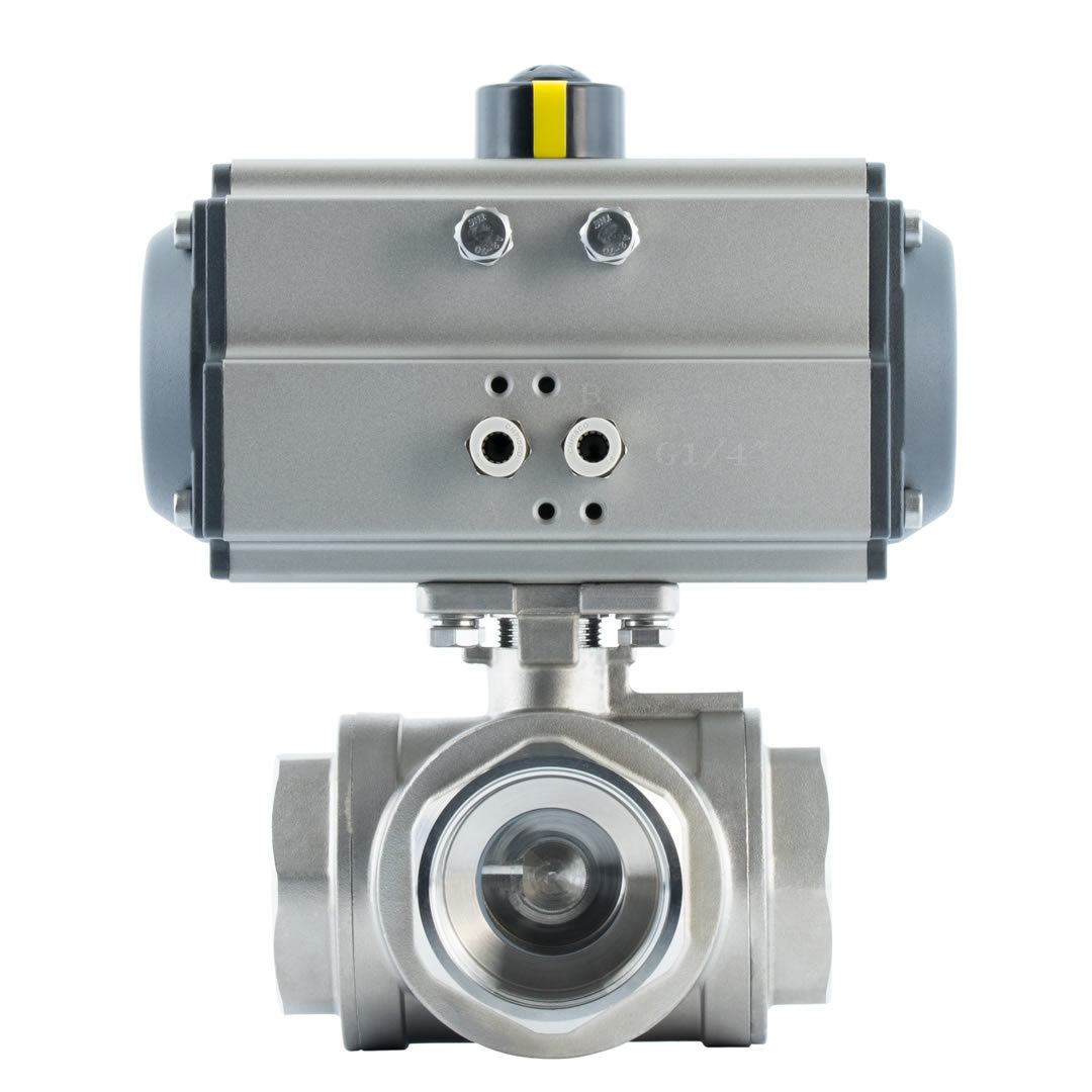 气动三通球阀 l型不锈钢内螺纹球阀 蒸汽调节球阀 上海自科阀门