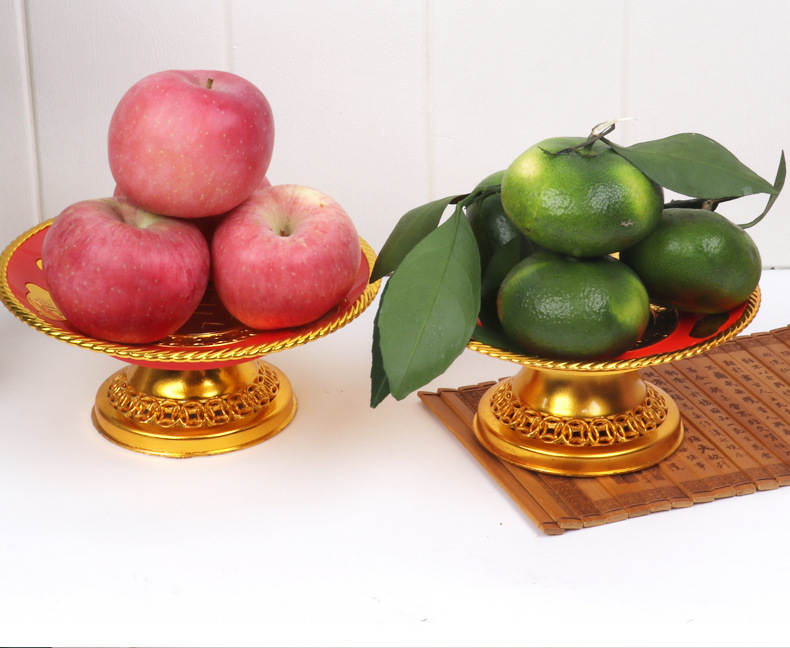 招财进宝塑料果盘有底座高脚水果盆供佛神位拜神供品果碟喜庆用品