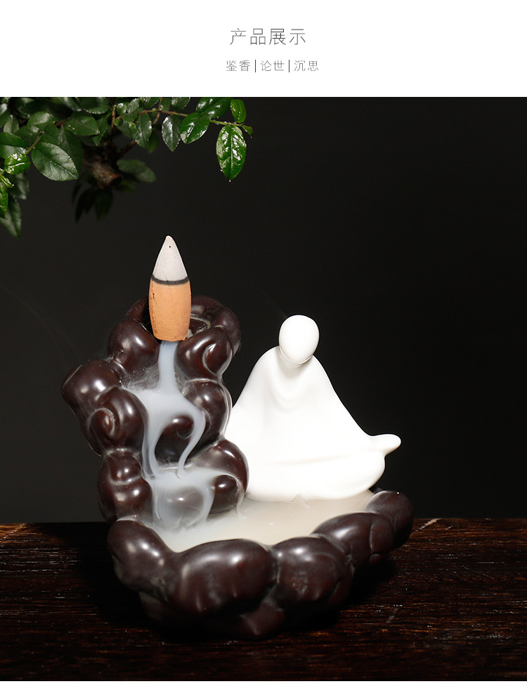 跨境陶瓷如来倒流香薰炉 观赏小沙弥烟回流香薰炉家居工艺品摆件