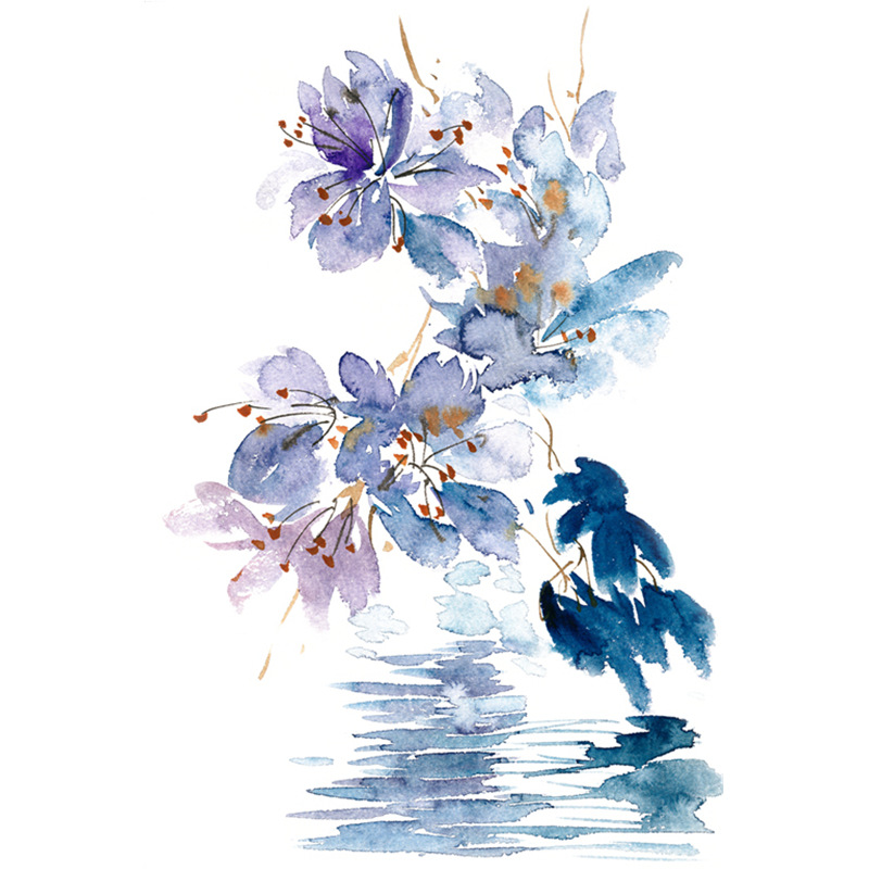 现代简约水粉效果喷绘画中式花朵装饰画餐厅卧室浴室静物画海报