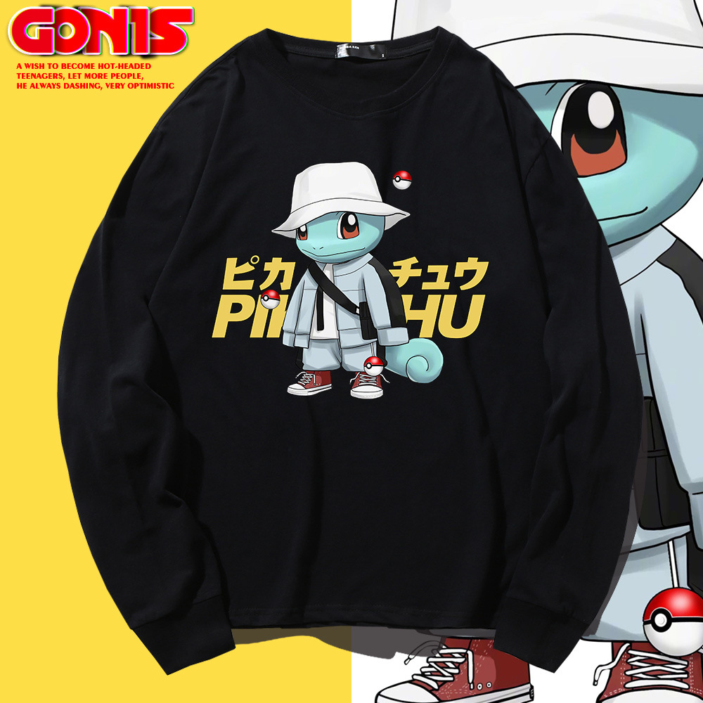 神奇宝贝联名t恤男秋季纯棉宽松打底衫潮牌动漫口袋妖怪长袖衣服