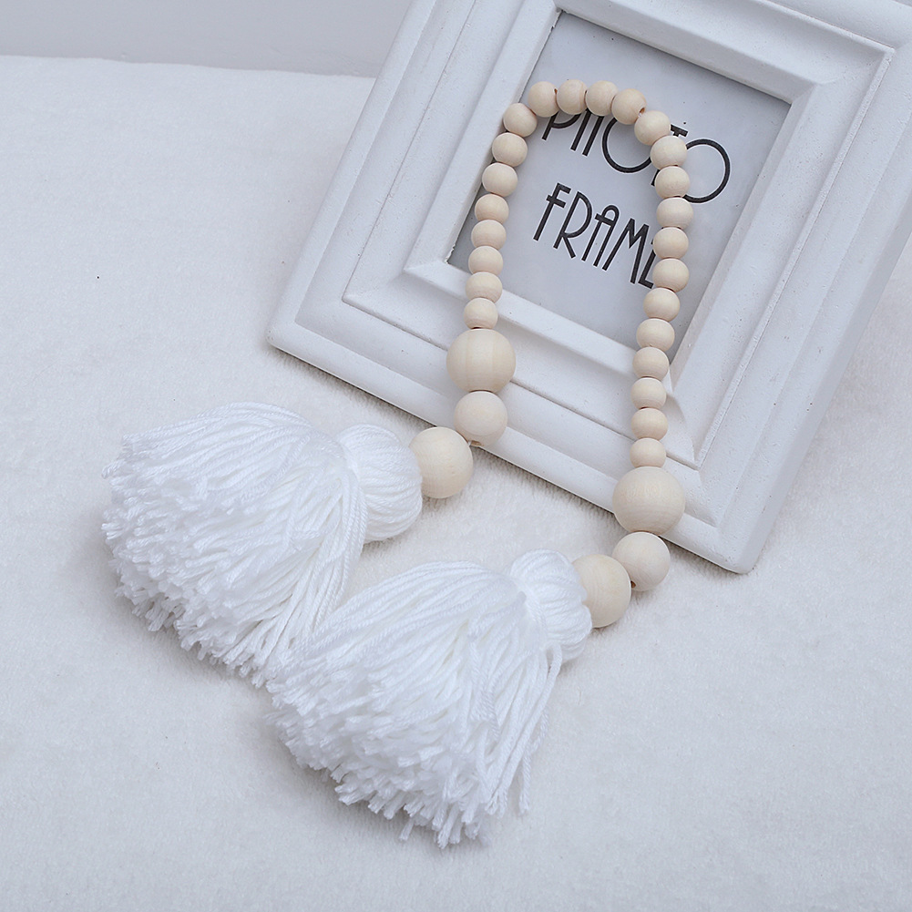ins北欧木质流苏珠手工串珠挂饰儿童房婴儿房装饰拍摄道具