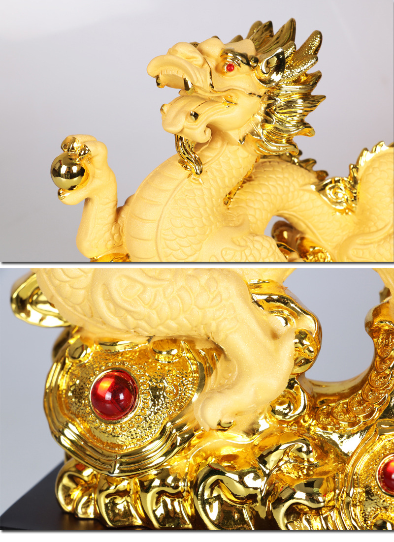 雅信树脂摆件新款9寸招财祥龙系列金色客厅书房办公室风水摆设品