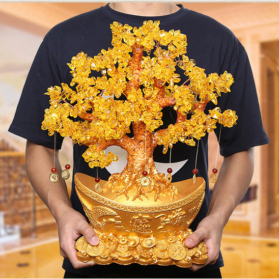 超大黄水晶发财树摆件摇钱树家居客厅酒柜装饰品创意工艺品元宝树