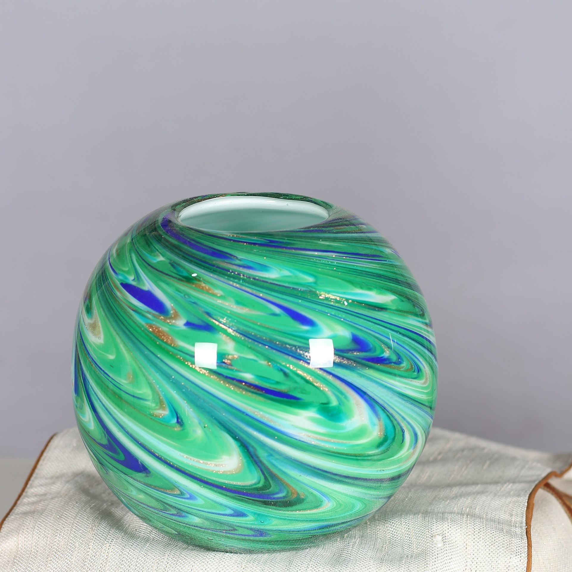 耶富特高档含金星彩色玻璃花瓶球形花瓶吹制工艺品艺术插花瓶批发