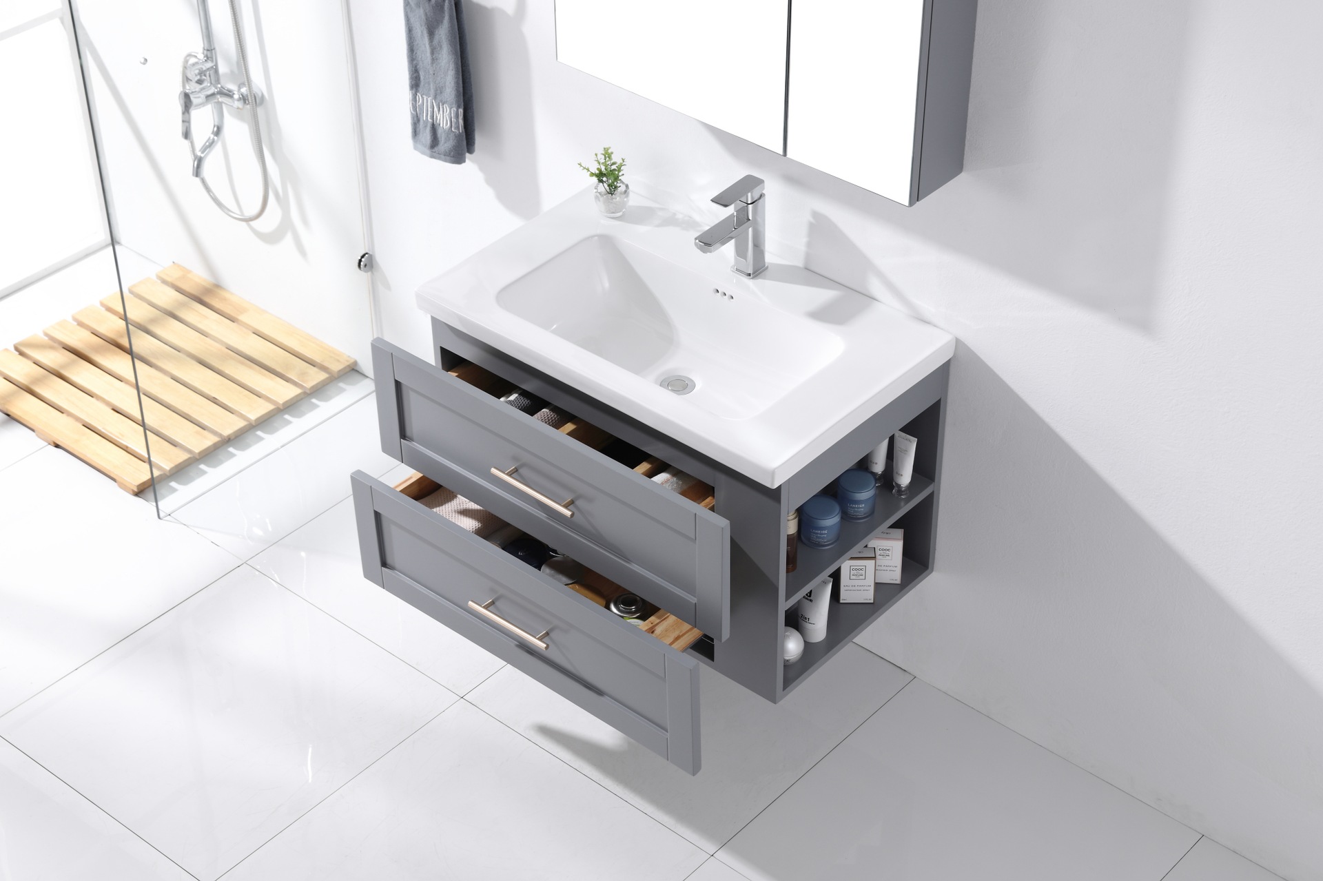 浴室柜厂免漆板实木多层板浴室柜现代北欧风格浴室柜组合陶瓷盆柜