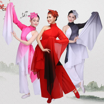 成人女古典舞演出服新款飘逸扇子舞蹈水袖服水墨民族舞练功表演服