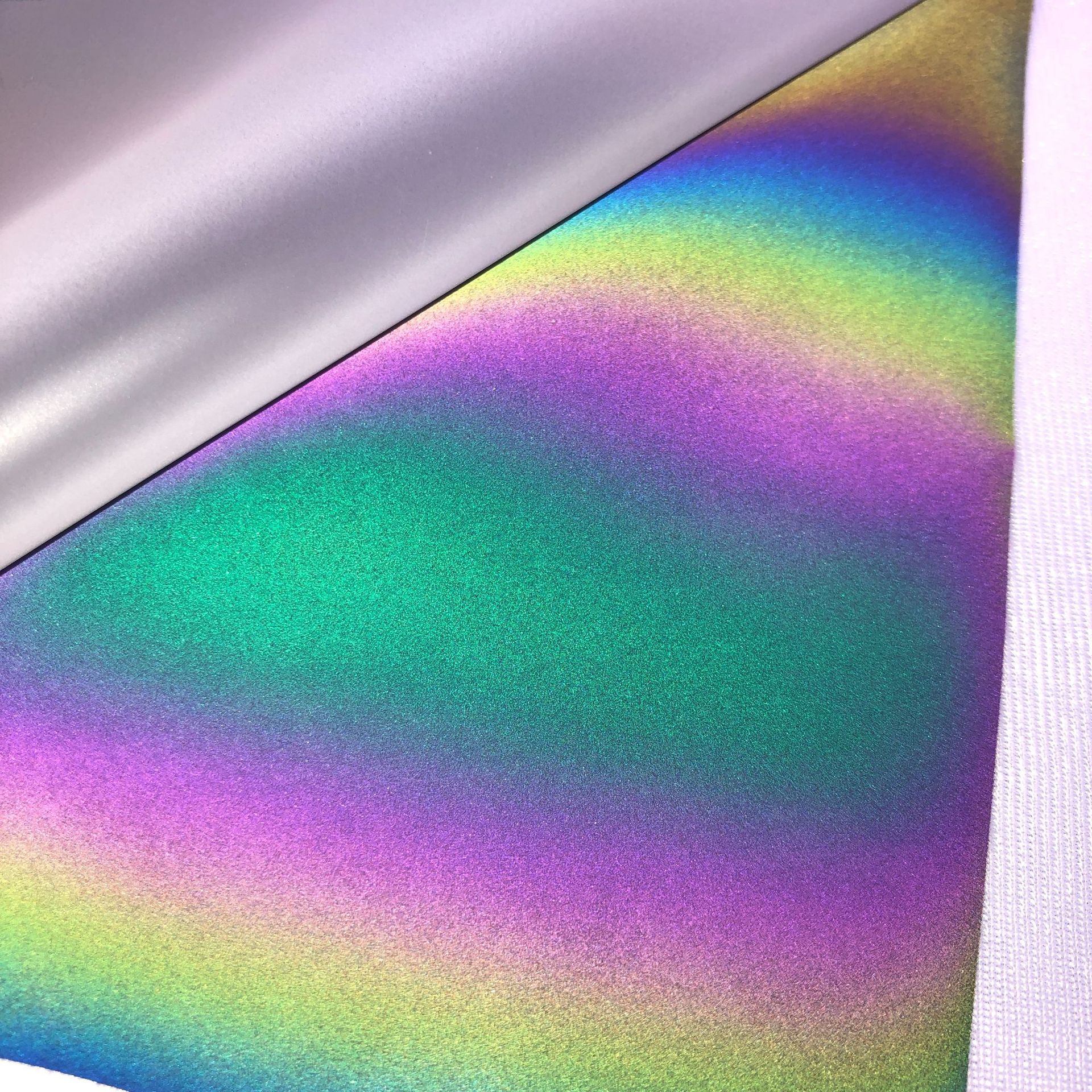 化纤tc高亮幻彩渐变色七彩反光面料1米起订柔性环保幻彩反光布