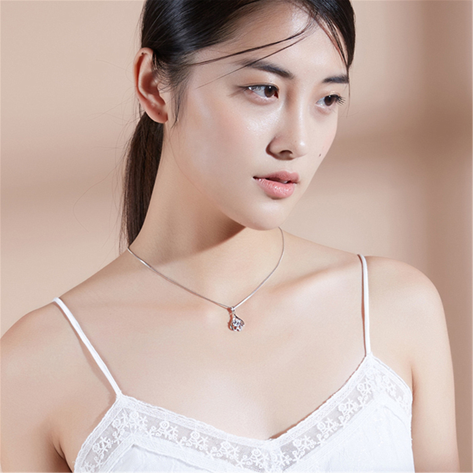 韩版潮流时尚镀925银项链女心形吊坠love爱心项坠锁骨链配饰