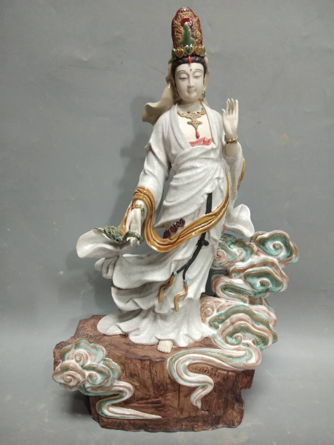 祥云观音菩萨石湾陶瓷公仔中式客厅玄关佛堂会所摆件装饰礼品供奉