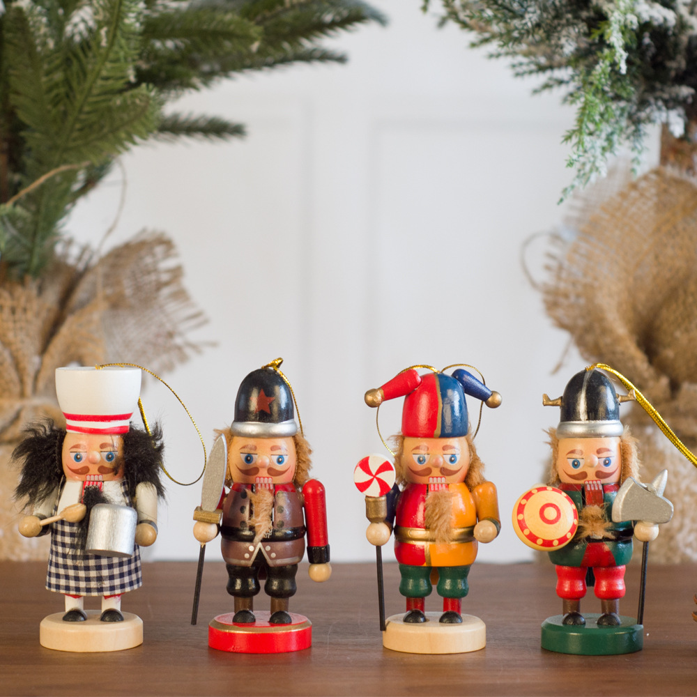 跨境现货小胡桃夹子10cm木偶人套装职业小丑北欧国王木质圣诞装饰