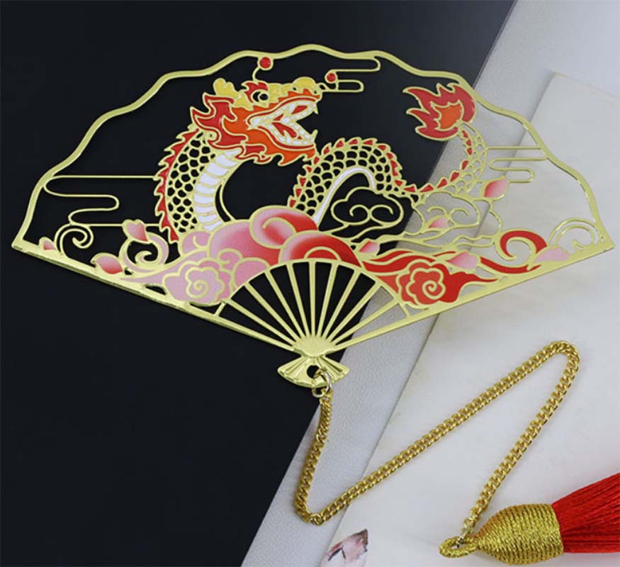 语闲龙跃折扇金属书签文创龙图腾龙腾万里金属书签礼盒送老师同学