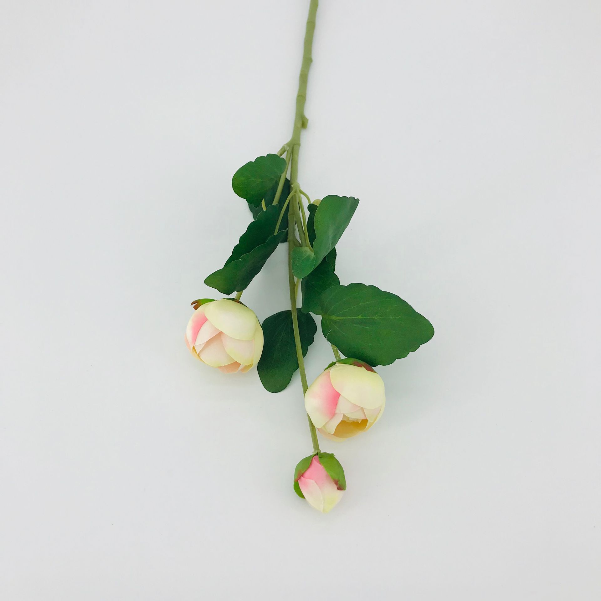 欧式 仿真花批发绢花假花植物淘宝热销 单枝三头茶玫 茶花