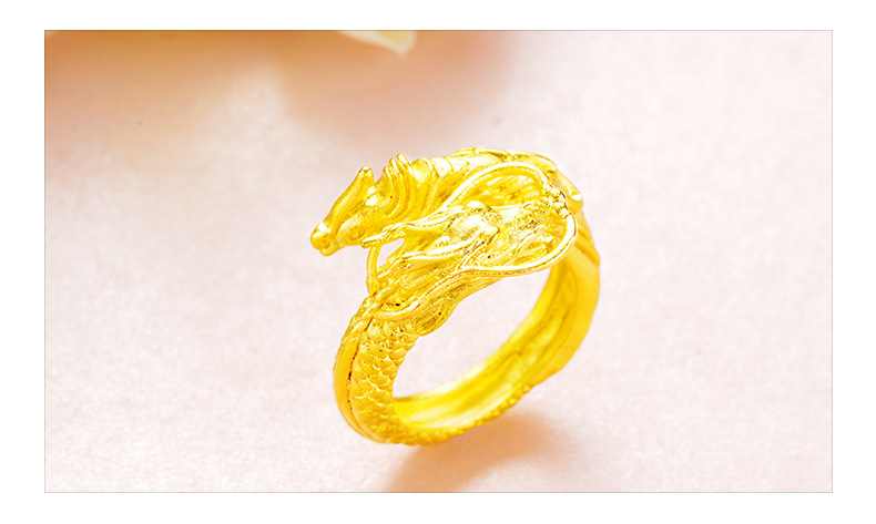 纯铜镀24k黄金婚庆龙凤开口情侣戒指 跨境爆款沙金男女龙纹对戒