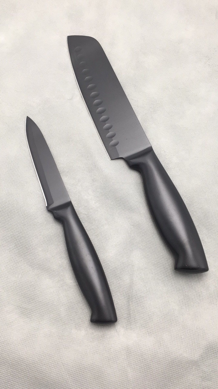 生产工厂黑钢不粘漆厨房刀具6.5寸日式厨师刀4寸万用刀二件套外贸