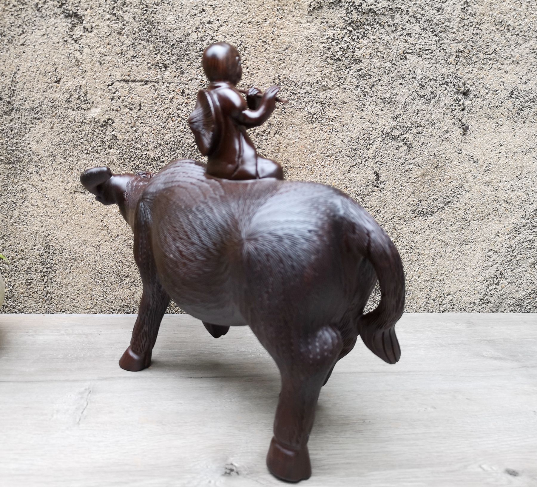 黑檀实木雕刻牧童骑牛摆件家居工艺礼品木质家装饰品