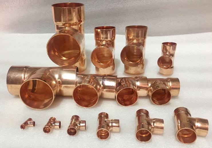 供应紫铜管件 铜三通6mm-76mm管径 承插式纯铜管件 易焊 三通接头