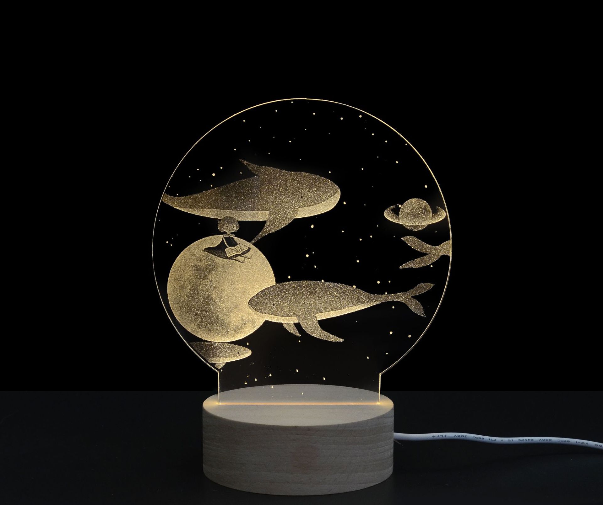 透明亚克力板创意礼品3d立体小夜灯 定制生日礼物led装饰鲸鱼台灯