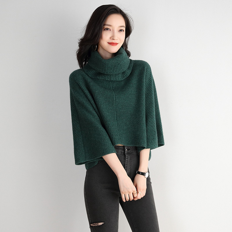 堆堆领毛衣女宽松慵懒风秋冬装2020新款韩版蝙蝠大领口针织打底衫