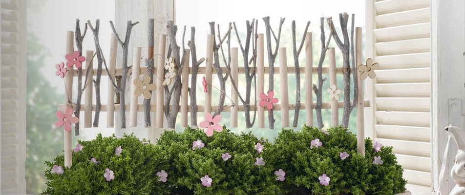 树枝小栅栏花盆装饰小花园装饰 天然树枝花插 宽40cm