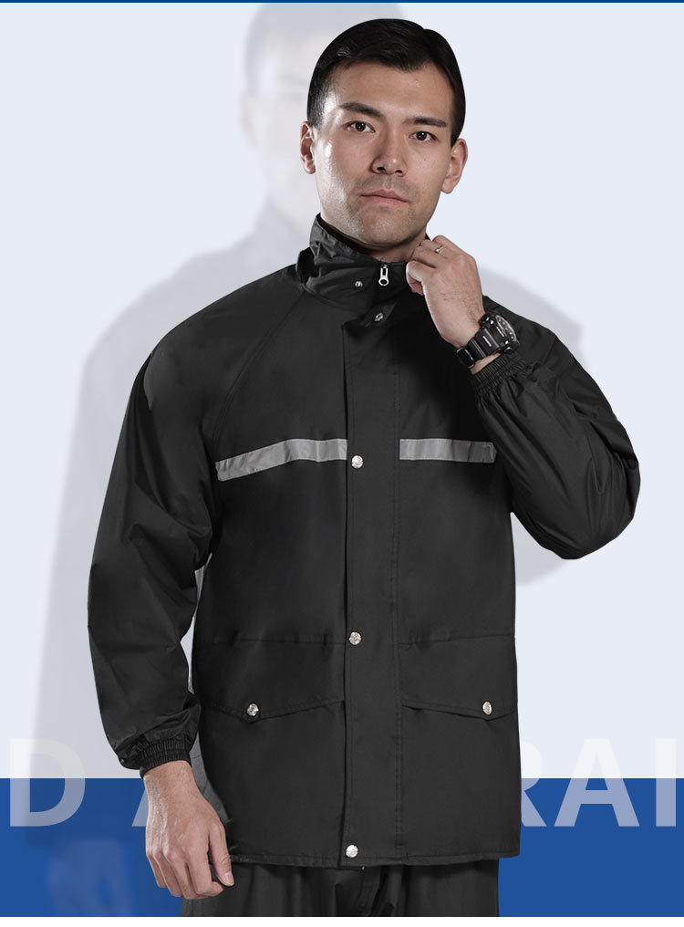 春亚纺反光雨衣 黑色虎头帽双帽檐分体式执勤骑行户外雨衣套装