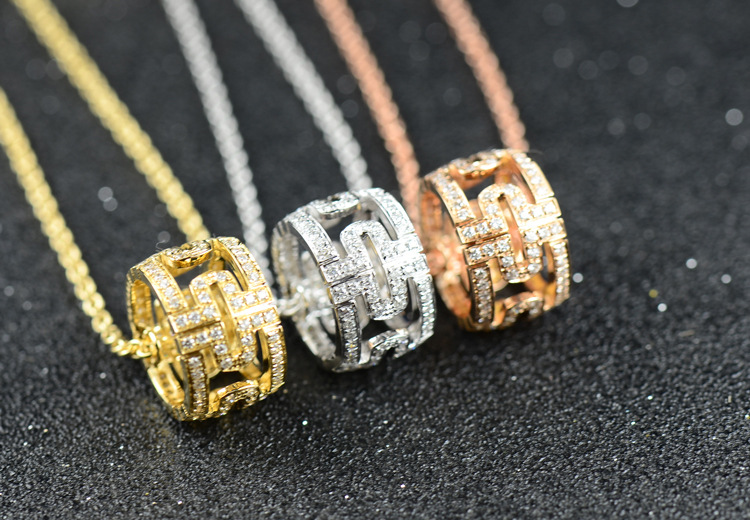 欧美潮流宝家首饰 18k金钻石门锁芯圆圈吊坠项链 高端奢侈品珠宝