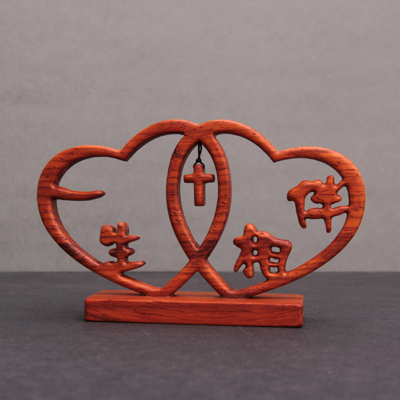 预售一生相伴非洲红花梨木心形摆件结婚礼品义树家木艺