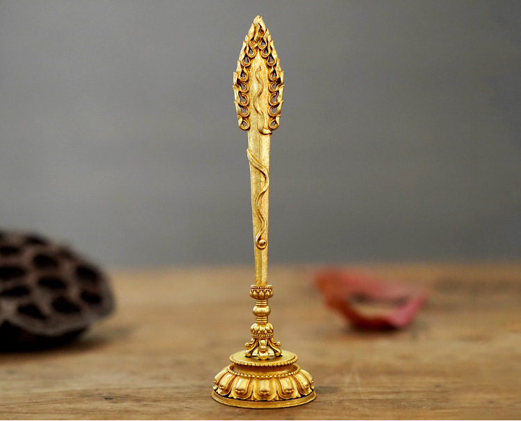 纯铜藏传佛教用品尼泊尔文殊剑智慧宝剑菩萨金刚杵带底座摆件大号