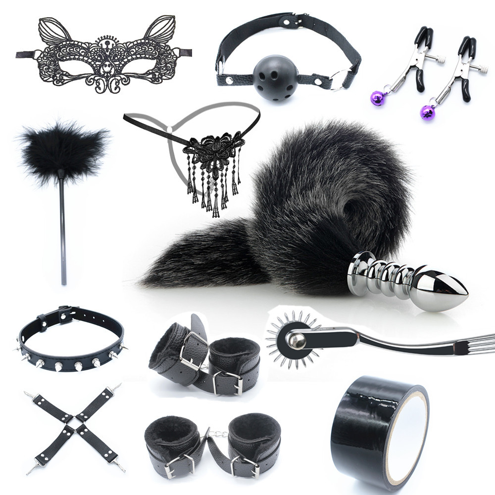 zz005皮革套餐仿狐狸尾巴肛塞夫妻游戏套装成人情趣用品