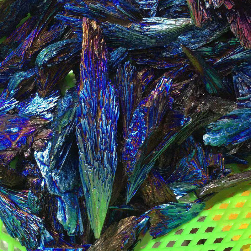 天然电镀黑碧玺 孔雀蓝火焰羽毛晶簇矿物标本彩虹钛晶溶洞