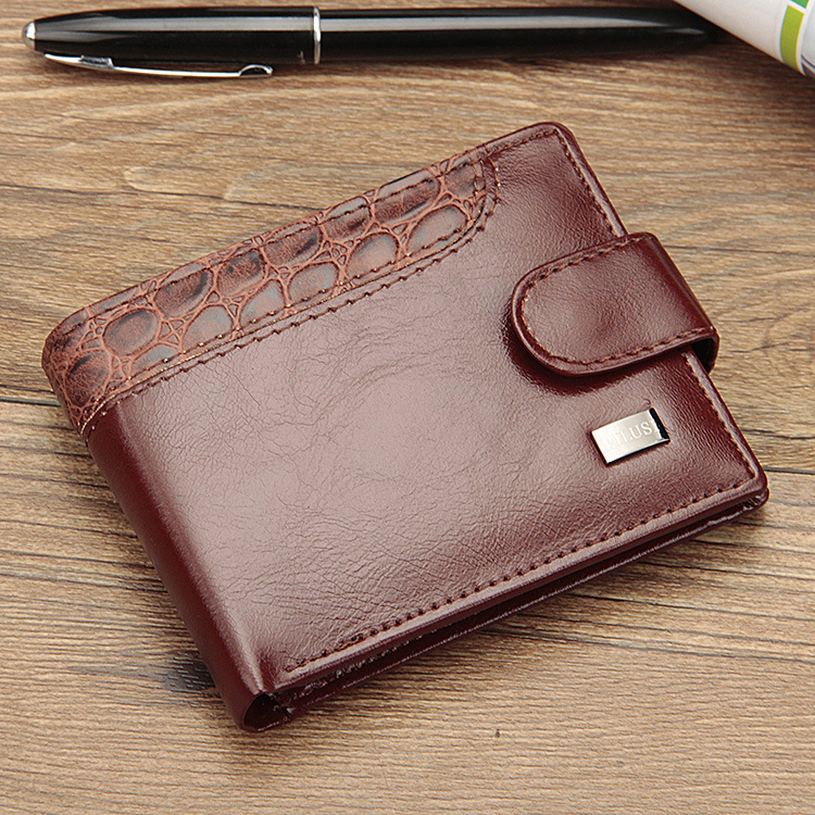 Men's Wallet Dollar Handbag Men's Wallet Short Leather Patchwork Buckle Dollar Handbag Horizontal Wallet Wallet
