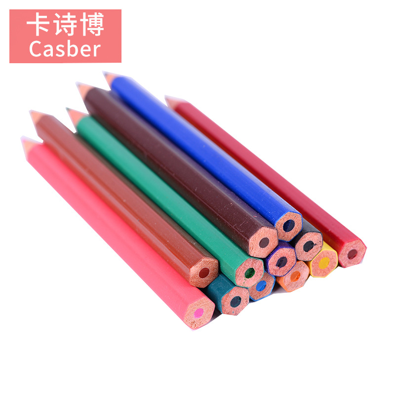 Cross-Border 12-Color Long and Short Color Lead Environmentally Creative Student Sharpening-Free Color Pencil Customizable Ogo