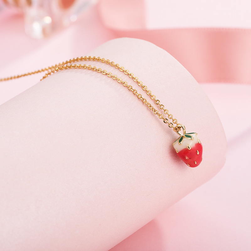 新款韩版金色草莓项链女迷你水果耳钉时尚手链首饰套装耳环代发