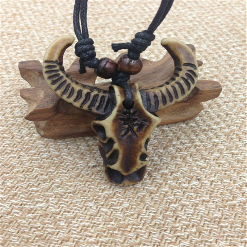 复古流行饰品 十二生肖 本命年牛头 手工编织仿牛骨项链 生日礼物