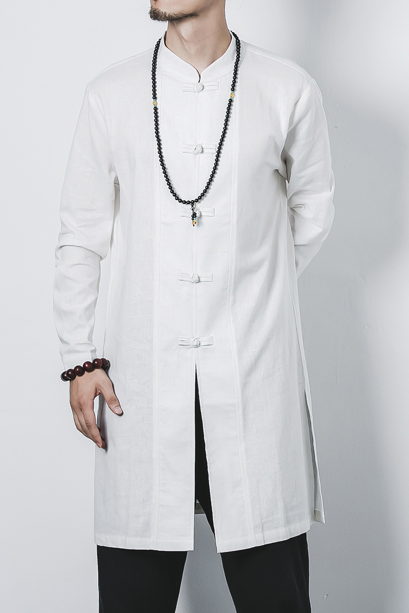 中式唐装中长款养生馆中医针灸理疗按摩男技师服茶艺师制服工作服