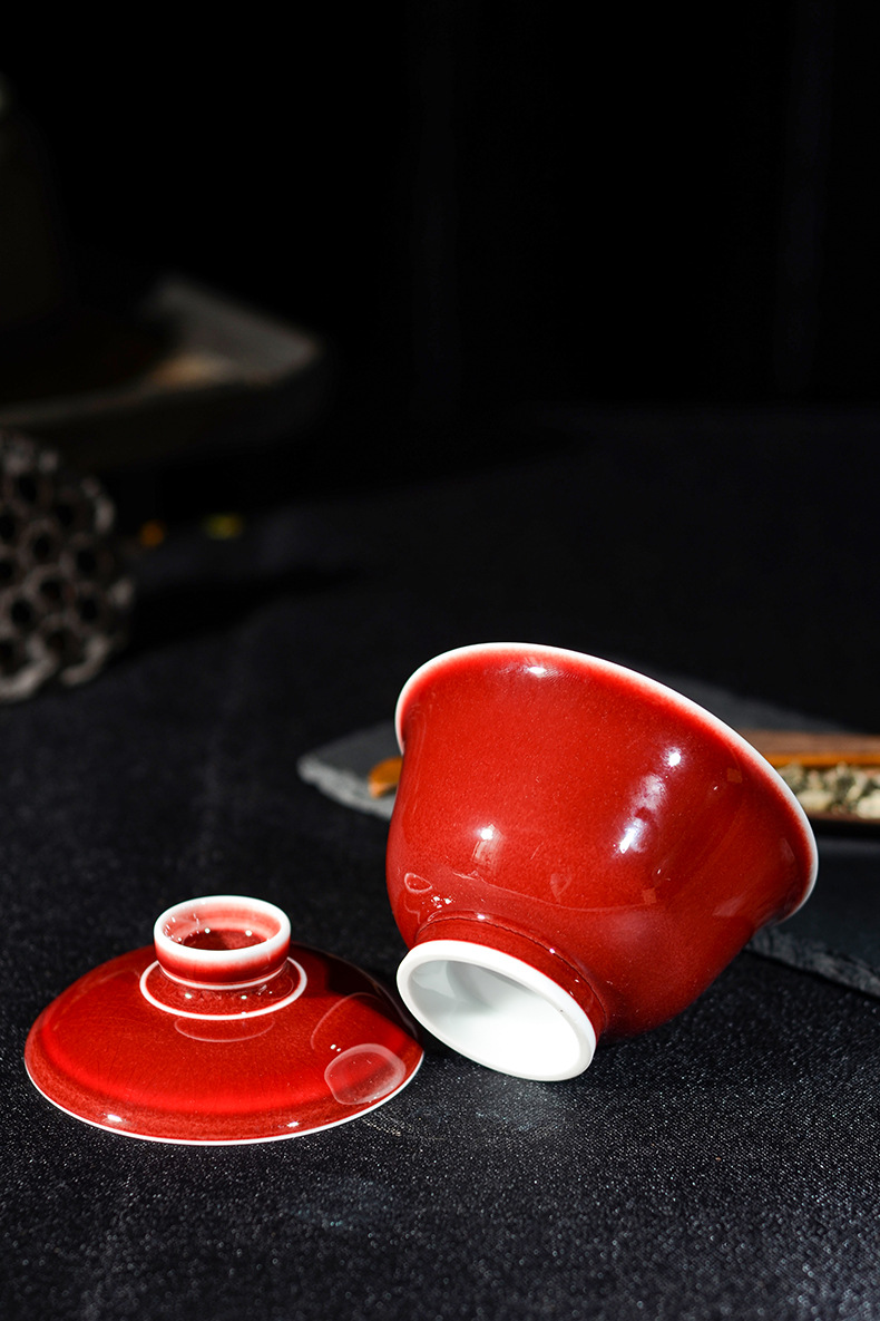 郎红盖碗茶杯茶具景德镇郎窑红釉无托复古手工陶瓷功夫泡茶碗