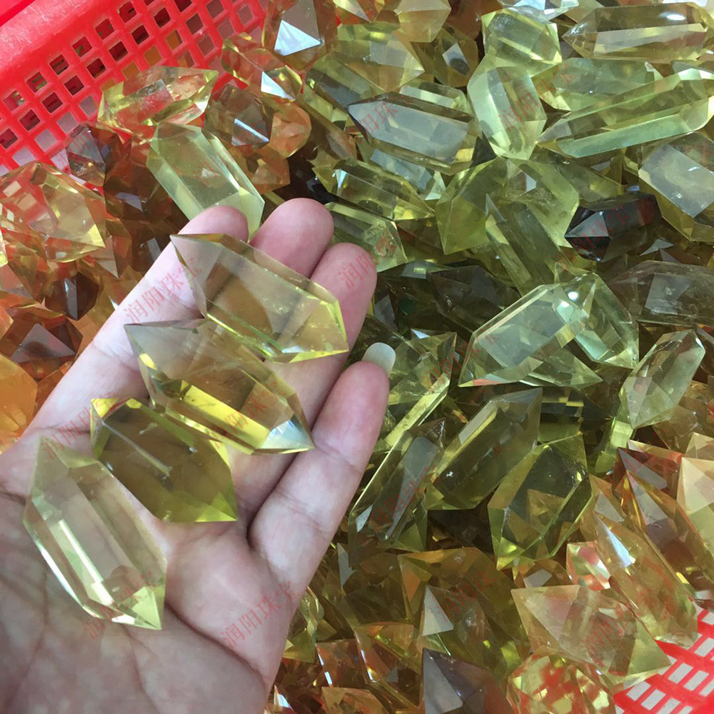 天然黄水晶双尖六棱水晶柱原石打磨东海厂家批发价 水晶柱六棱柱
