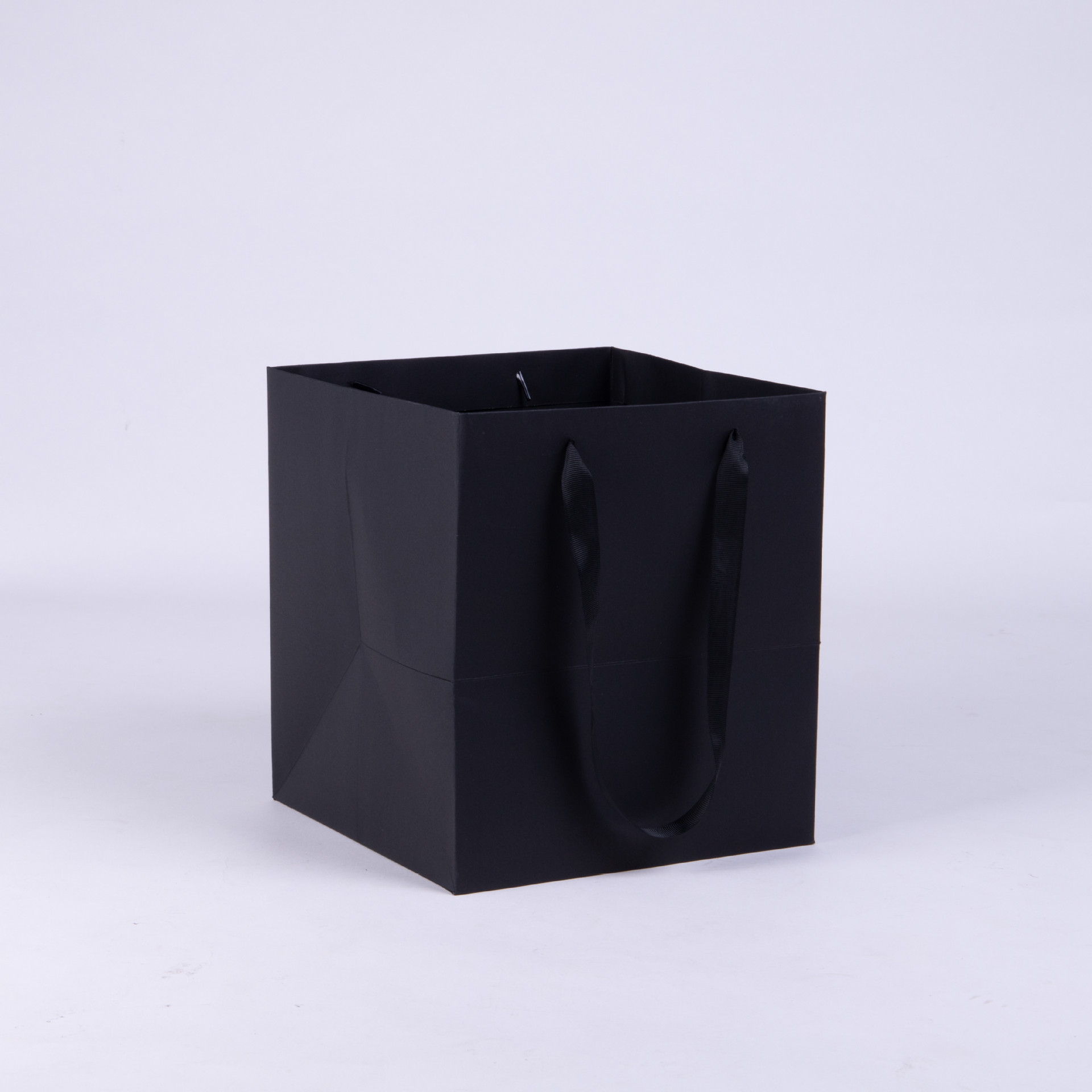 黑色正方形礼品纸袋大侧宽手提袋鲜花包装袋盆栽蜂蜜罐头方体袋子