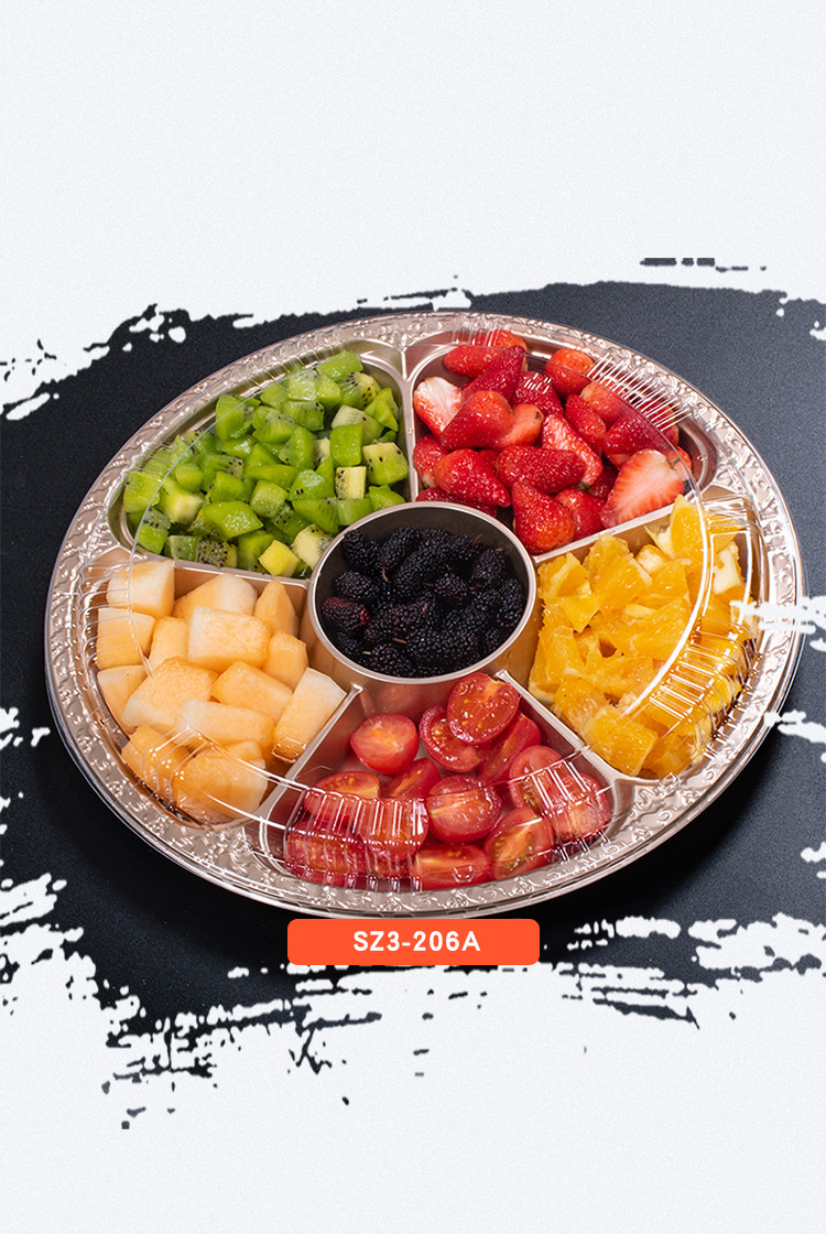 大圆盘礼盒/单三四五六分格鲜切水果盒拼盘一次性防雾环保塑料盒