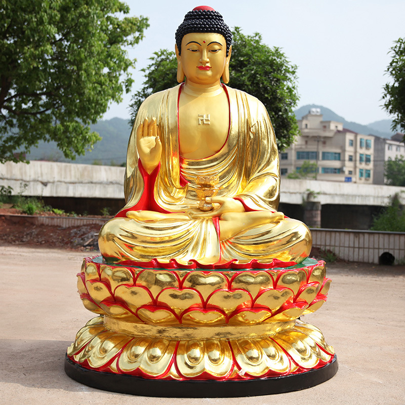 厂家批发佛像树脂鎏金佛祖阿弥陀佛1米8三宝佛摆件如来药师佛