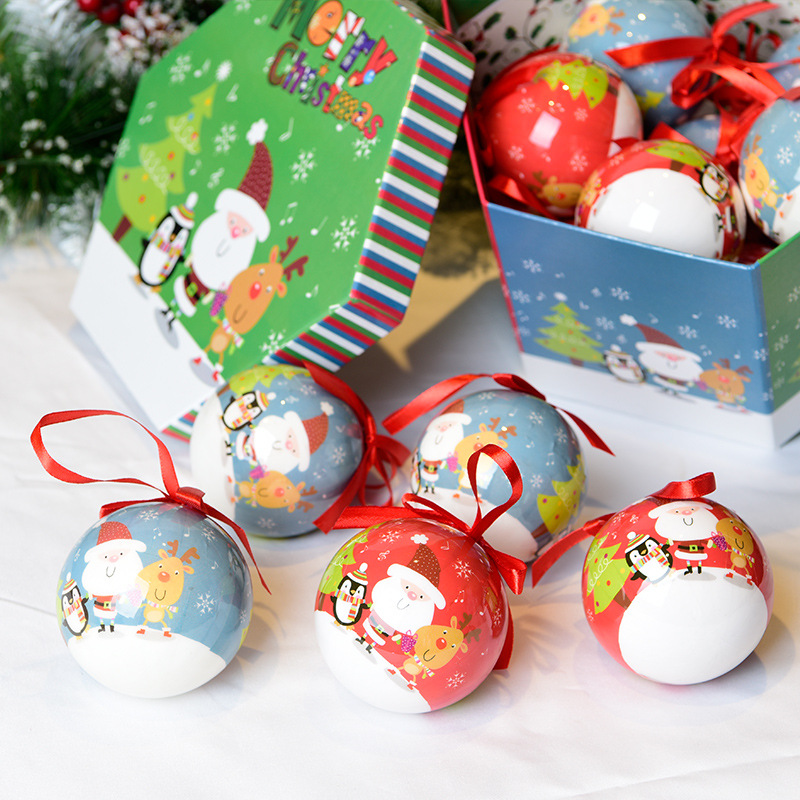 Hong Kong Heng Christmas Gift Box Christmas Tree Decoration Pendant 7.5cm Cartoon Painted Foam Sticker Painting Christmas Ball Set