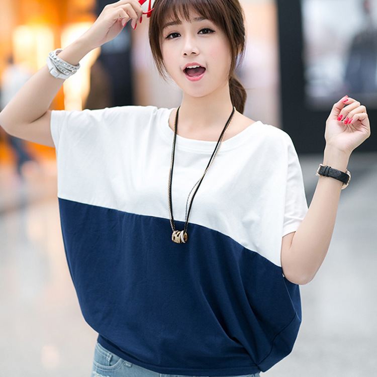 Top Summer Korean Style Large Size Women's Clothing Loose-Fitting Batwing Sleeve Shirt Student Women's Short-Sleeved T-shirt Plump Girls Summer Clothing T-shirt Fashion