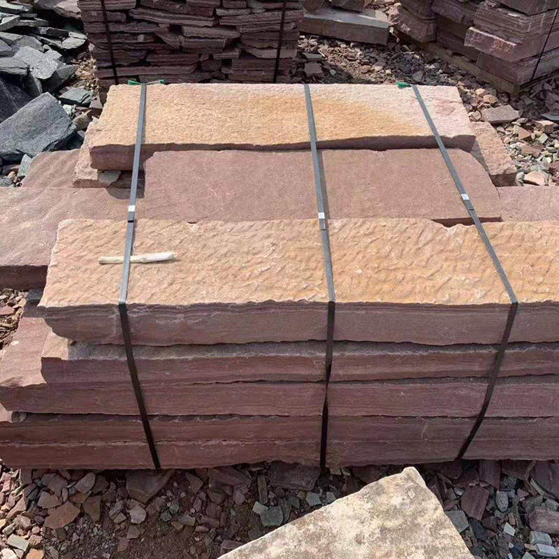 红色砂岩石材砌墙块石 红色台阶石 红色条石红色片石垒墙石