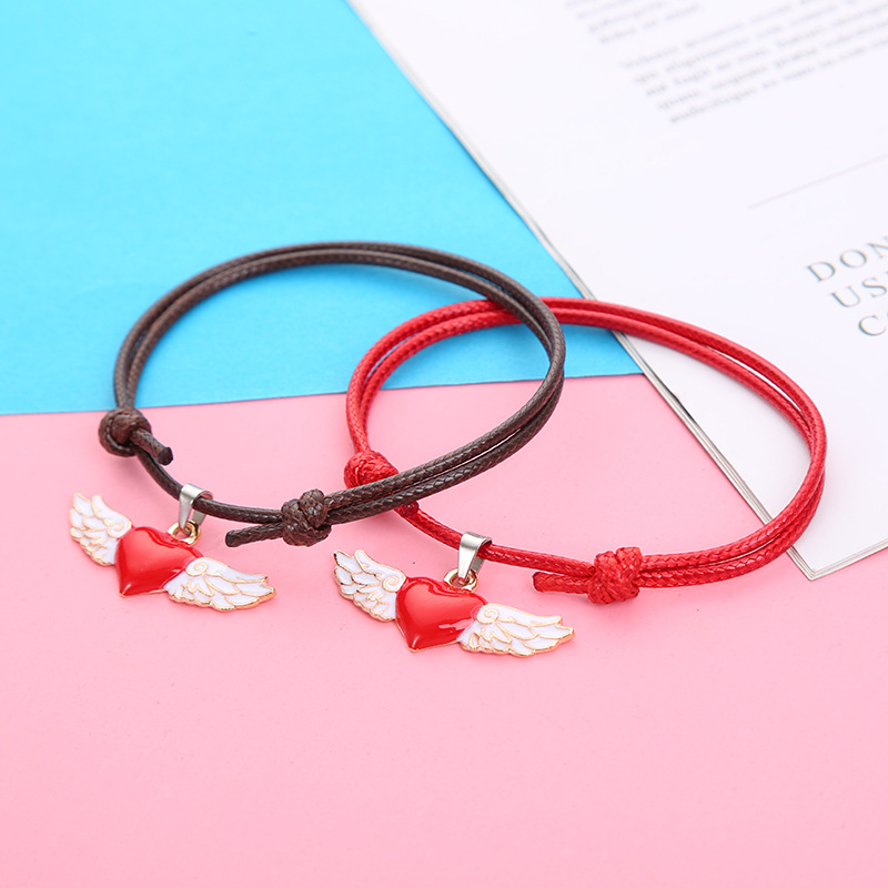 韩国风简约时尚浪漫爱心翅膀守护情侣手链 拼多多速卖通货源